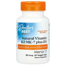 Natural Vitamin K2 MK7 with MenaQ7 plus D3, 180mcg