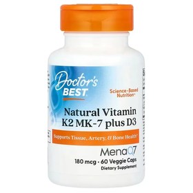 Natural Vitamin K2 MK7 with MenaQ7 plus D3, 180mcg
